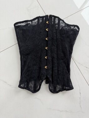 Agent Provocateur NWT Black Lace Corset Top with Gold Hooks